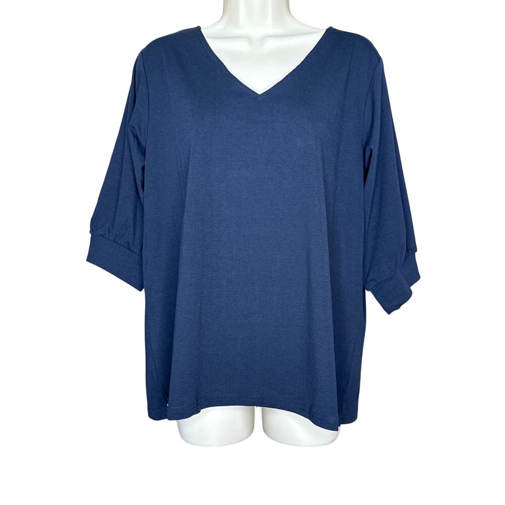 Tulip B Unique Vintage Navy Short Sleeve Knit Top M NWT